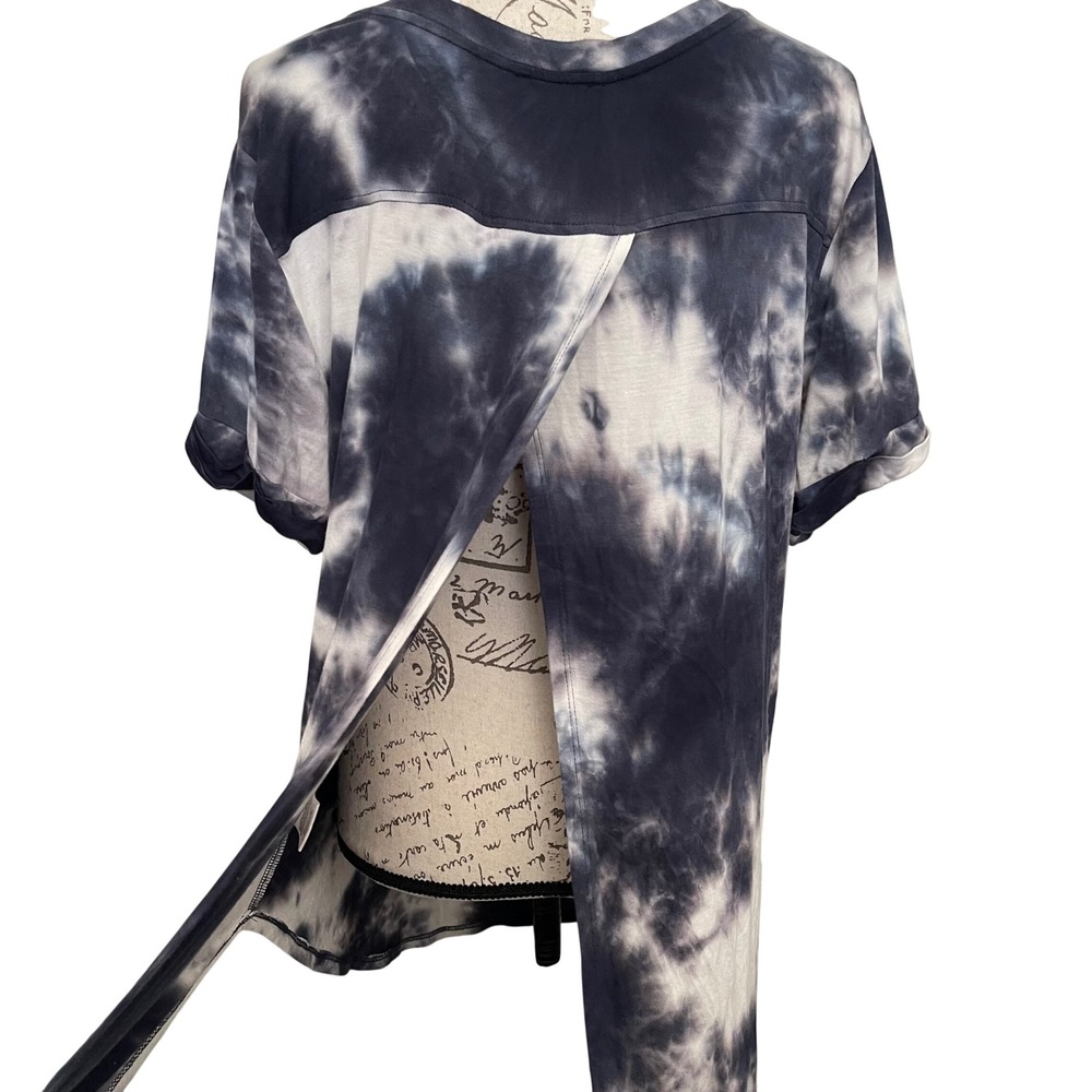 Paperoc Tunic Top Womens XL‎ Blue Tie Dye Split Back Short Sleeve Boho Festival